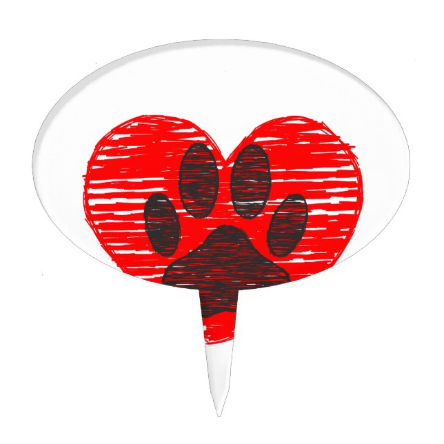 Sketched Dog Paw In Red Heart Cake Topper (Front)