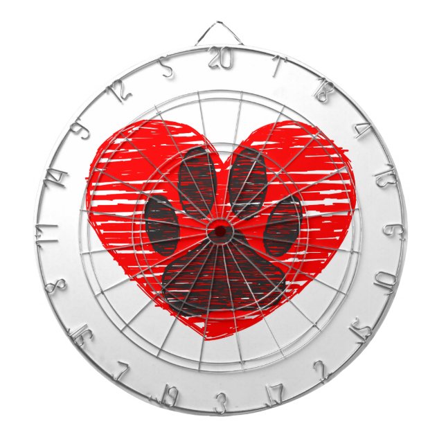 Sketched Dog Paw In Red Heart Dart Board (Front)