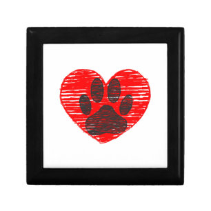 Sketched Dog Paw In Red Heart Gift Box
