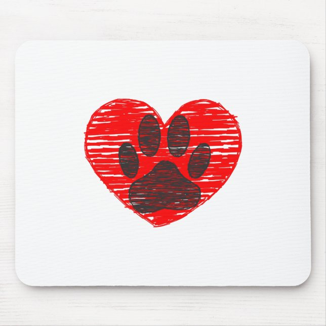 Sketched Dog Paw In Red Heart Mouse Pad (Front)