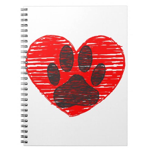 Sketched Dog Paw In Red Heart Notebook