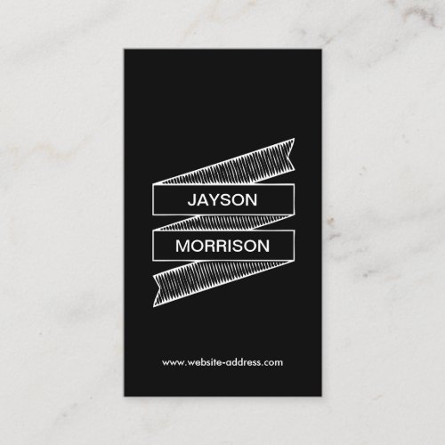 COOL &amp; FUN HAND-DRAWN RIBBON LOGO in WHITE/BLACK Business Card Template