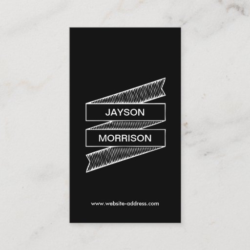 Customizable COOL &amp; FUN HAND-DRAWN RIBBON LOGO in WHITE/BLACK Business Card Template