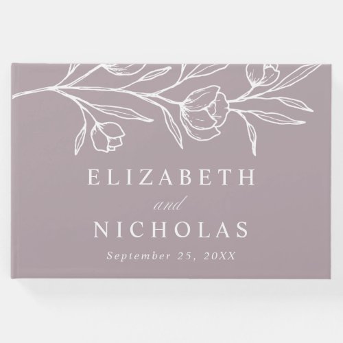 Sketched Dusty Purple Floral Photo Wedding Guest Book