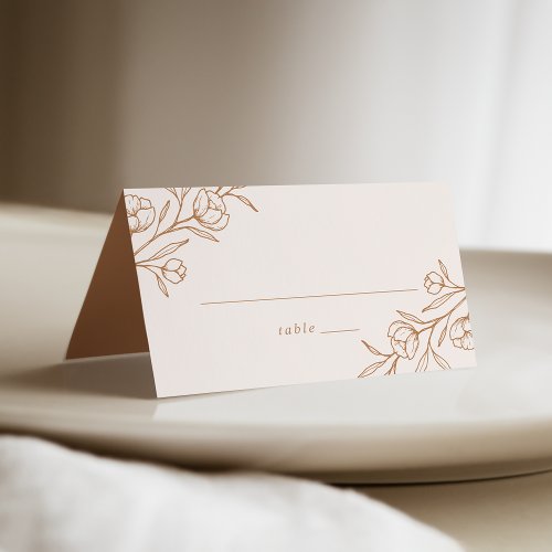 Sketched Floral Almond and Copper Wedding Place Card