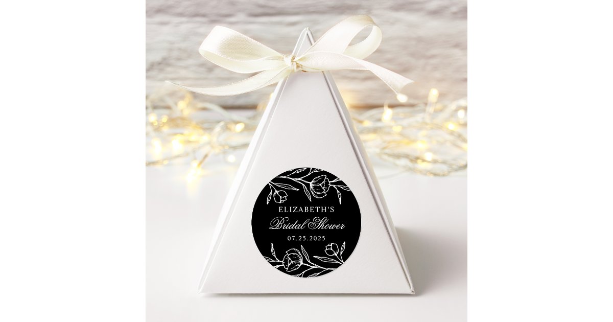 Sketched Floral Black and White Bridal Shower Classic Round Sticker ...