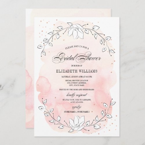 Sketched Floral Blush Pink Bridal Shower Invitation