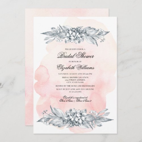 Sketched Floral Blush Pink Bridal Shower Invitation