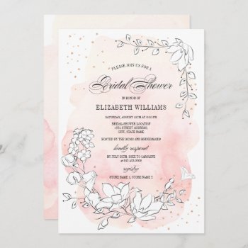 Sketched Floral Blush Pink Bridal Shower Invitation by YourWeddingDay at Zazzle