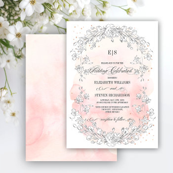 Sketched Floral Blush Pink Watercolor Wedding Invitation by YourWeddingDay at Zazzle