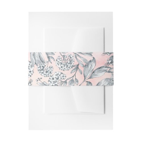 Sketched Floral Blush Pink Watercolor Wedding Invitation Belly Band
