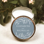 Sketched Floral Dusty Blue Wedding Classic Round Sticker<br><div class="desc">Elegant floral wedding stickers featuring white sketched flowers and leaves with a dusty blue background. Personalize the sketched floral wedding stickers with your names. The floral stickers are perfect for sealing wedding envelopes,  wedding favors,  and more! Designed to coordinate with our Sketched Floral wedding collection.</div>