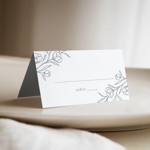 Sketched Floral Dusty Blue Wedding Place Card