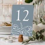 Sketched Floral Dusty Blue Wedding Table Number<br><div class="desc">Elegant floral table number cards featuring white sketched flowers and leaves near the bottom of the design with a dusty blue background. Personalize the sketched floral table cards with the table number in classic white lettering. To order the table cards, edit and add each number to your cart individually, then...</div>