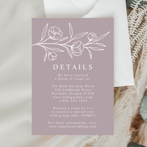 Sketched Floral Dusty Purple Wedding Details Enclosure Card
