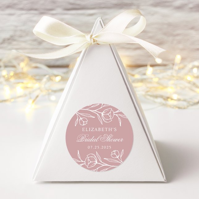 Sketched Floral Dusty Rose Bridal Shower Classic Round Sticker (Creator Uploaded)