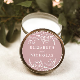 Sketched Floral Dusty Rose Wedding Classic Round Sticker