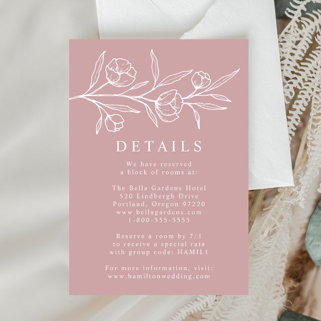 Sketched Floral Dusty Rose Wedding Details Enclosure Card (Creator Uploaded)