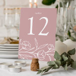 Sketched Floral Dusty Rose Wedding Table Number<br><div class="desc">Elegant floral table number cards featuring white sketched flowers and leaves near the bottom of the design with a dusty rose background. Personalize the sketched floral table cards with the table number in classic white lettering. To order the table cards, edit and add each number to your cart individually, then...</div>