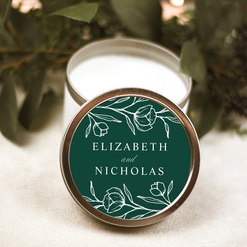 Sketched Floral Green Wedding Classic Round Sticker