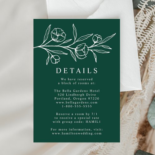 Sketched Floral Green Wedding Details Enclosure Card