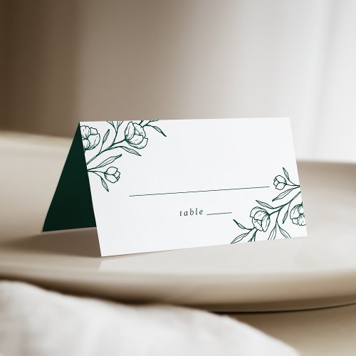 Sketched Floral Green Wedding Place Card