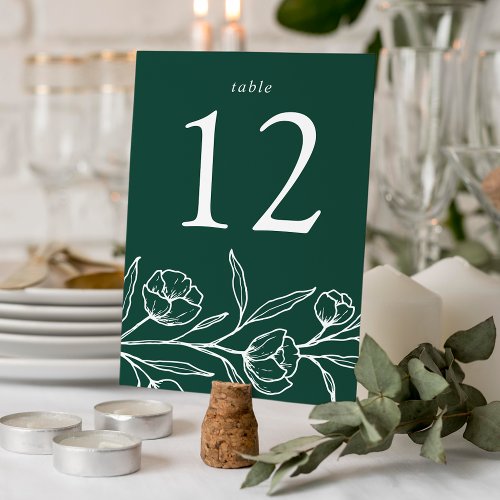 Sketched Floral Green Wedding Table Number