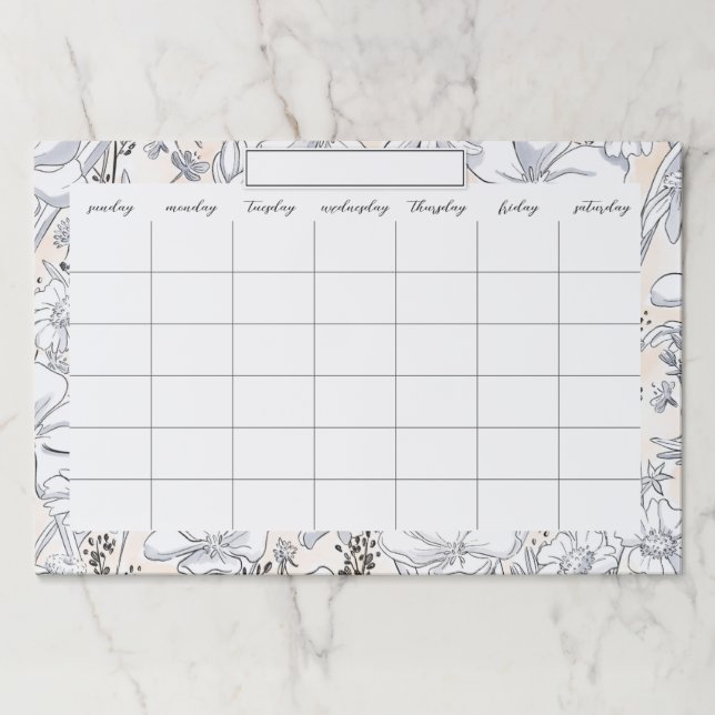 Sketched Floral Meadow Monthly Tear Away Calendar Paper Pad (Front)