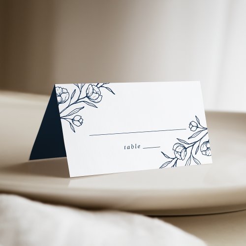 Sketched Floral Navy Wedding Place Card