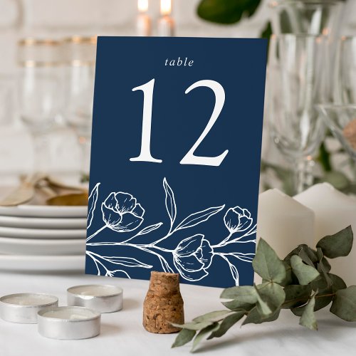 Sketched Floral Navy Wedding Table Number