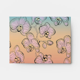 Sketched floral orchid flowers hand drawn romantic envelope