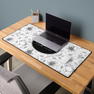 Sketched Floral Outline Gray/Blk ID939 Desk Mat