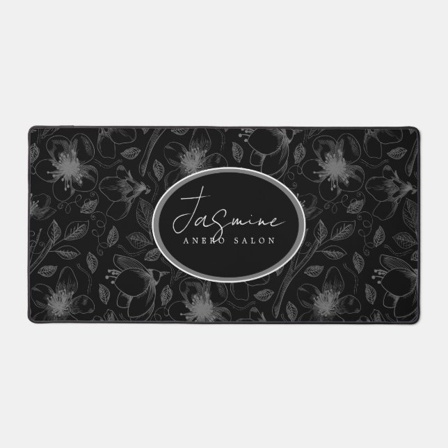 Sketched Floral Outline Gray/Blk ID939 Desk Mat (Front)