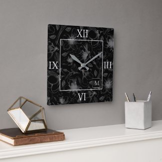 Sketched Floral Outline Lg Roman Gray/Blk ID939