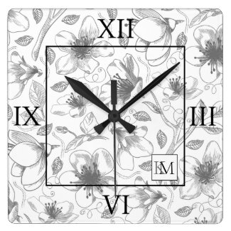 Sketched Floral Outline Lg Roman Gray/Wht ID939