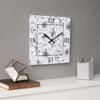 Sketched Floral Outline Lg Roman Gray/Wht ID939