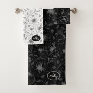 Sketched Floral Outline Pattern Gray/Blk ID939