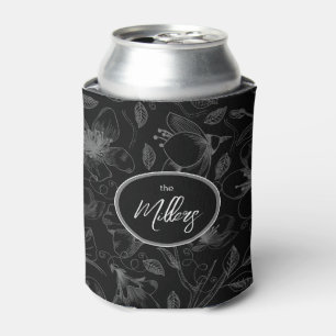 Sketched Floral Outline Pattern Gray/Blk ID939 Can Cooler
