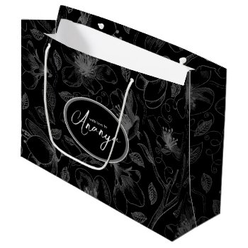 Sketched Floral Outline Pattern Gray/blk Id939 Large Gift Bag by arrayforcards at Zazzle