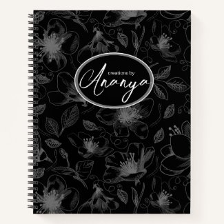 Sketched Floral Outline Pattern Gray/Blk ID939