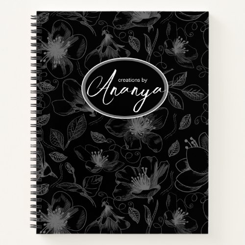 Sketched Floral Outline Pattern GrayBlk ID939 Notebook