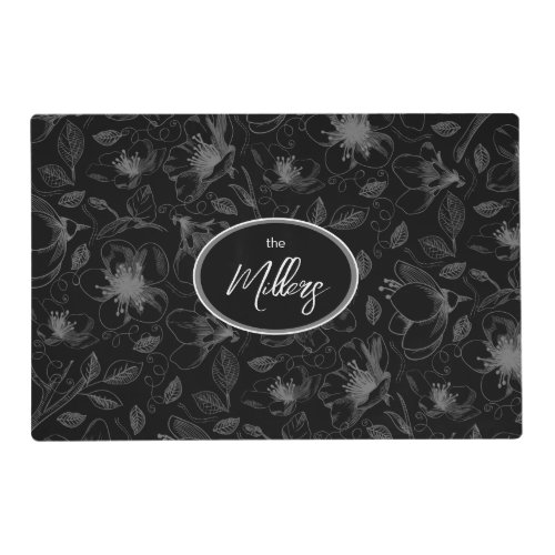 Sketched Floral Outline Pattern GrayBlk ID939  Placemat