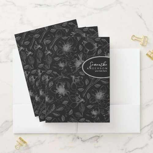 Sketched Floral Outline Pattern GrayBlk ID939 Pocket Folder