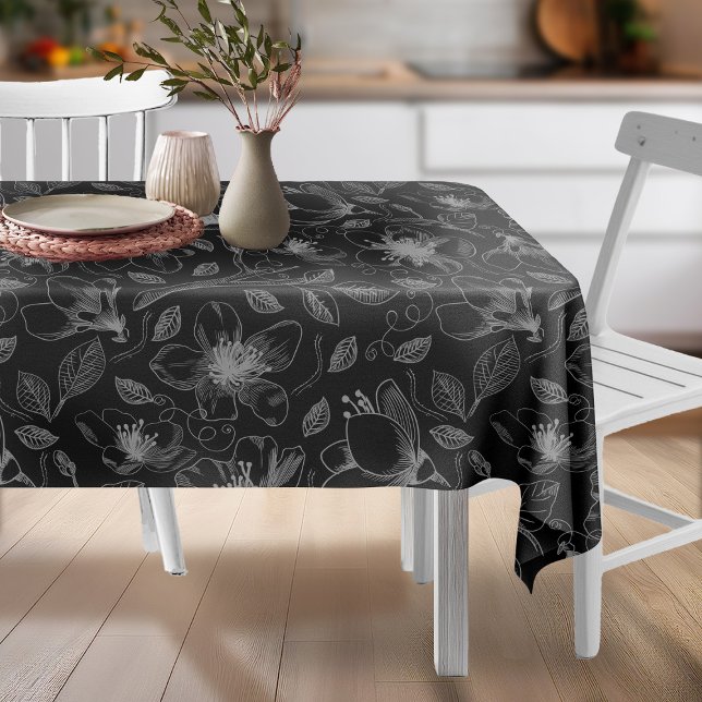 Sketched Floral Outline Pattern Gray/Blk ID939 Tablecloth (Creator Uploaded)