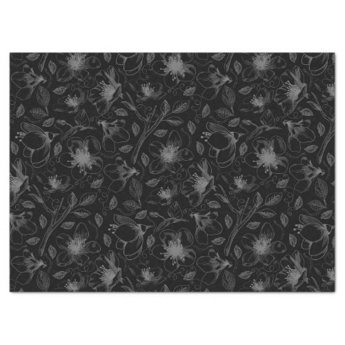 Sketched Floral Outline Pattern GrayBlk ID939  Tissue Paper