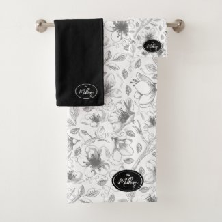 Sketched Floral Outline Pattern Gray/Wht ID939