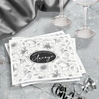 Sketched Floral Outline Pattern Gray/wht Id939 Napkins by arrayforhome at Zazzle
