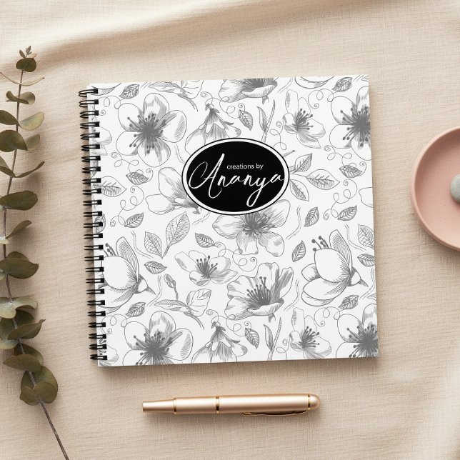 Sketched Floral Outline Pattern Gray/Wht ID939 Notebook (Creator Uploaded)