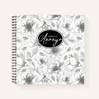 Sketched Floral Outline Pattern Gray/Wht ID939