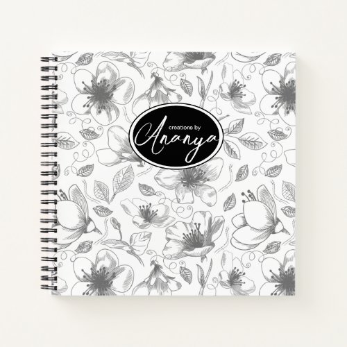 Sketched Floral Outline Pattern GrayWht ID939 Notebook